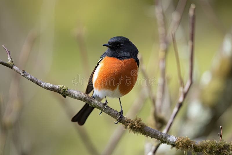 Rothaarvogel, der auf Zweig steht und sich die Tragflächen ausgebreitet haben vektor abbildung