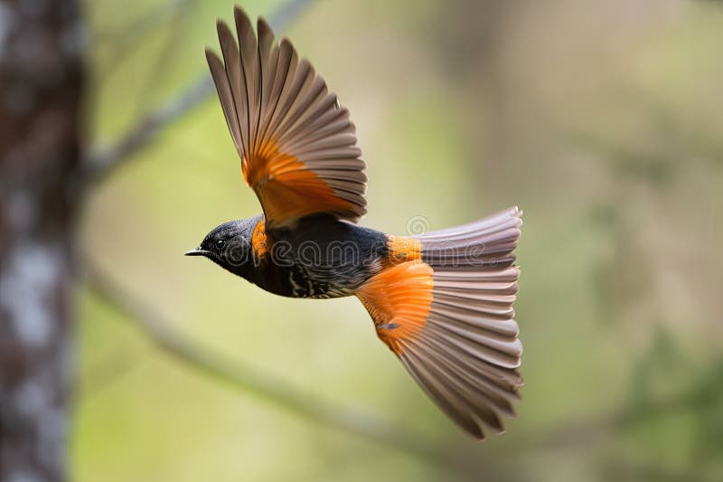 Rotharnvogel, der über dem Baumkronendach fliegt lizenzfreie abbildung