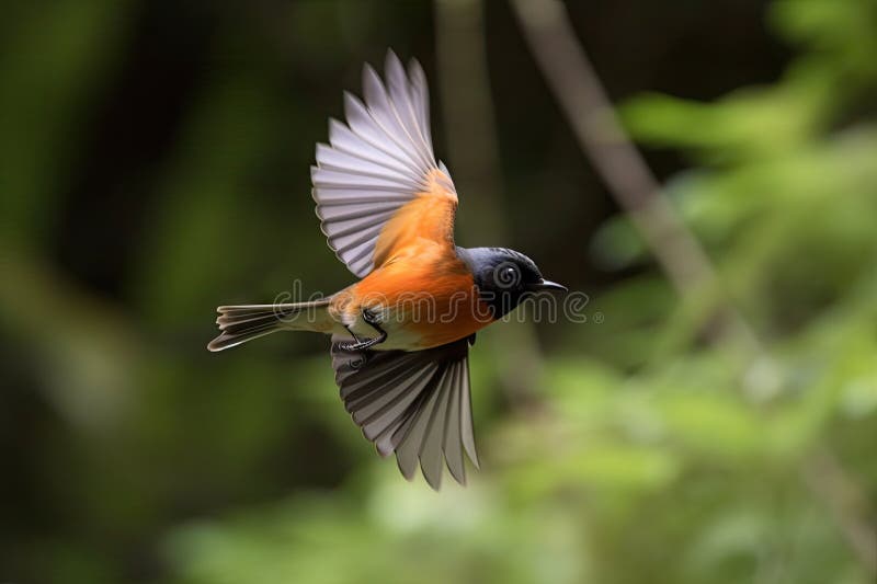 Rotharnvogel, der über dem Baumkronendach fliegt stock abbildung