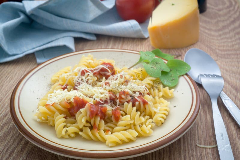 Rotini Pasta. with Tomato and Cheese Stock Photo Image of paprika
