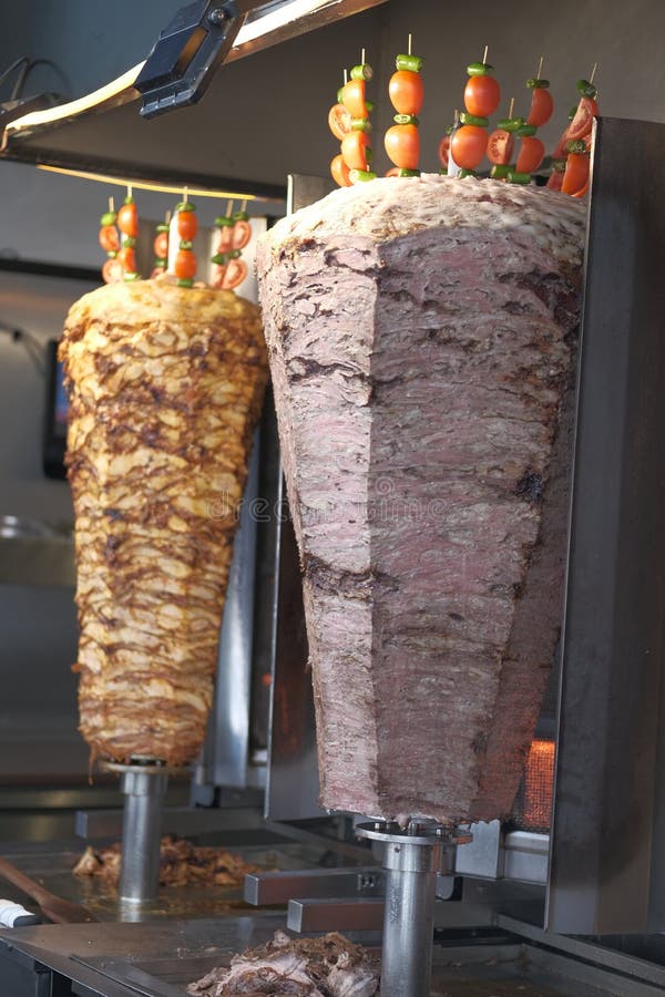 Rotisseries with Pork and Chicken for Turkish Doner Stock Photo Image