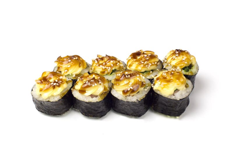 Rotoli di sushi su un fondo bianco immagine stock libera da diritti Rotoli di sushi su un fondo bianco immagine stock libera da diritti