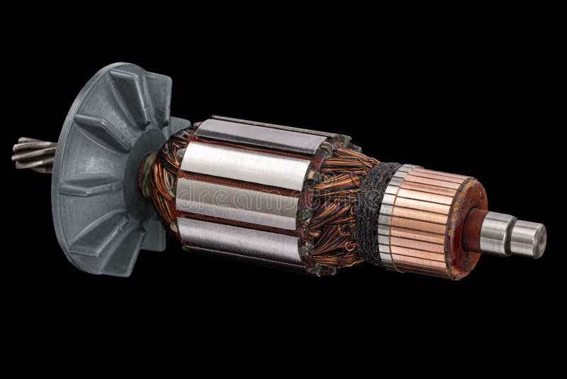 Rotor or of Anchor Electric Motor Closeup, Isolated on White Background