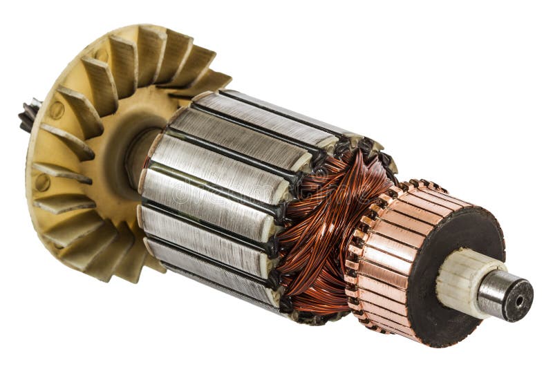 Rotor of Electric Motor Close-up, Isolated on White Background Stock