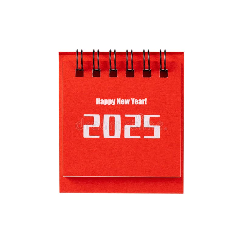 Rotpapier 2025 Schreibtischkalender isoliert auf weißem Hintergrund. glückliches neues Konzept für 2025 stockfoto