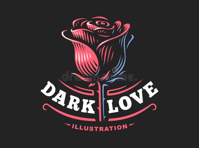 Rotrosenlogo - vector Illustration, Emblem auf dunklem Hintergrund lizenzfreie abbildung Rotrosenlogo - vector Illustration, Emblem auf dunklem Hintergrund lizenzfreie abbildung
