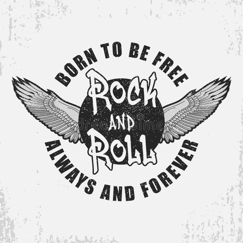 Rots - en - het ontwerp van de broodjest-shirt met vleugels en grunge Rots-n-broodje typografiegrafiek voor T-stukoverhemd met sl royalty-vrije illustratie Rots - en - het ontwerp van de broodjest-shirt met vleugels en grunge Rots-n-broodje typografiegrafiek voor T-stukoverhemd met sl royalty-vrije illustratie