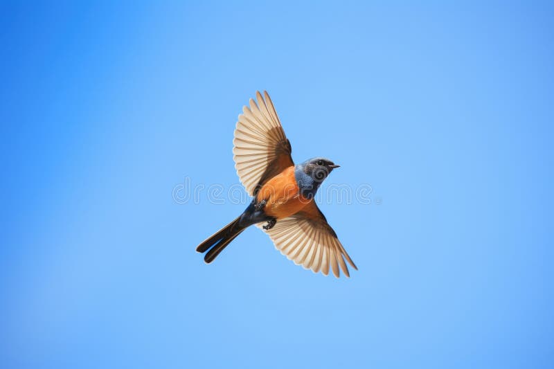 Rotstarb-Vogel aus Fliege gegen einen klaren blauen Himmel lizenzfreie abbildung