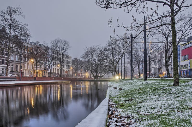 Rotterdam canal in winter
