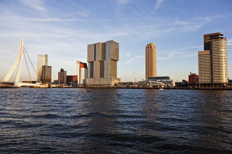 Rotterdam skyline with Erasmus Bridge royalty free stock image