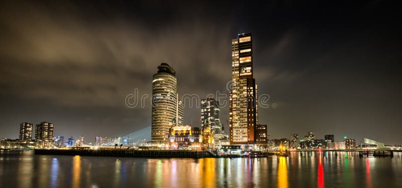 Rotterdam skyline at night hdr 2. stock photo Rotterdam skyline at night hdr 2. stock photo