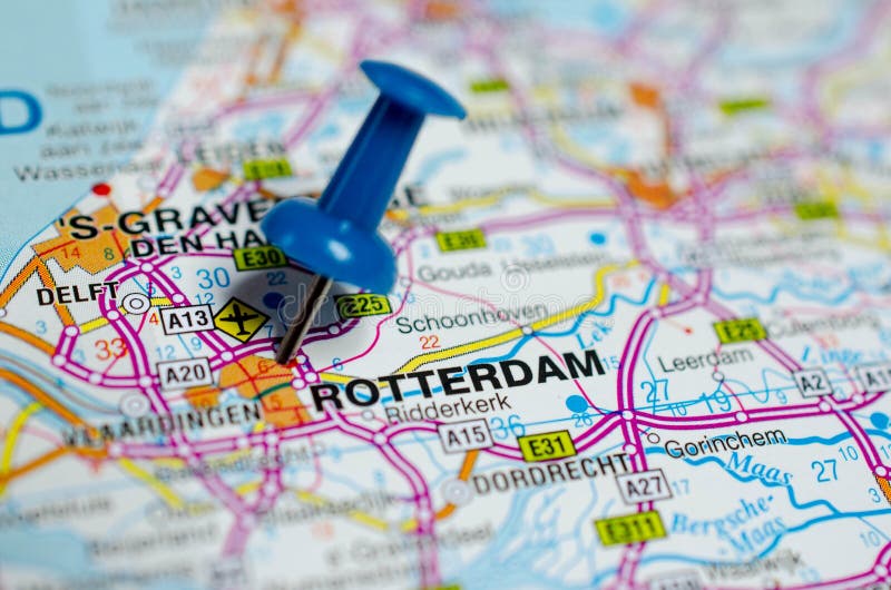 Rotterdam sur la carte photographie stock Rotterdam sur la carte photographie stock