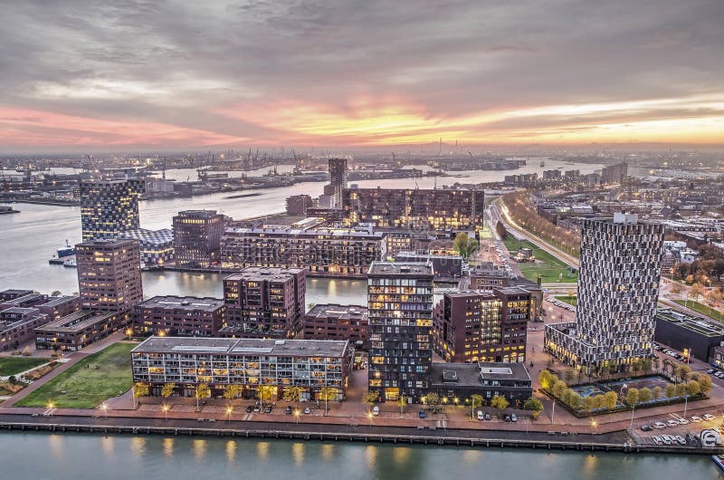 Rotterdam Waterfront Development at Dusk Editorial Photography Image
