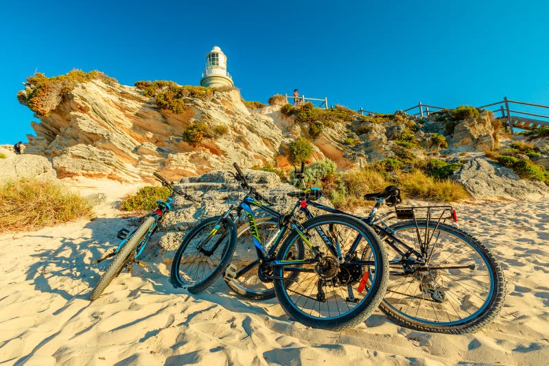 Bathurst Lighthouse Rottnest Island and bicycles