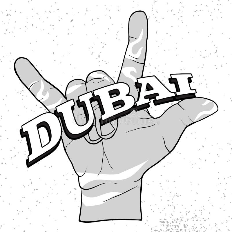 Dubai Lettering em Rocha Mão Chifre do Diabo ilustração do vetor