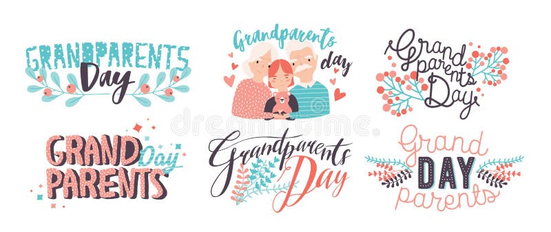 Rotulação do dia das avós Mão diferente inscrição coloridas tiradas com fontes encaracolado e elementos da decoração ilustração stock Rotulação do dia das avós Mão diferente inscrição coloridas tiradas com fontes encaracolado e elementos da decoração ilustração stock