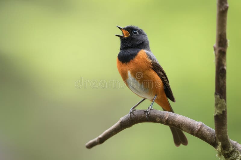 Rotvogel, der auf Ast gesungen wird lizenzfreie abbildung