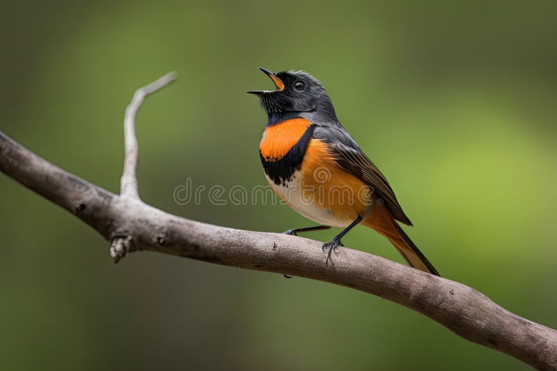 Rotvogel, der auf Ast gesungen wird stock abbildung