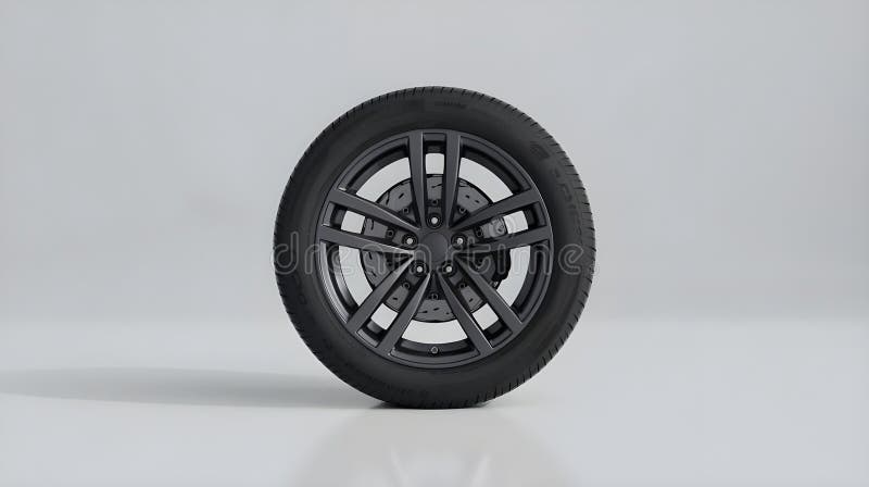 Roue et pneu noirs isolés sur fond blanc. Une roue et un pneu noir isolé sur fond blanc la roue a un design sportif et un pneu noir l image peut être utilisée pour les sites web automobiles brochures et matériel de marketing il est parfait pour présenter des pièces et des accessoires de voiture