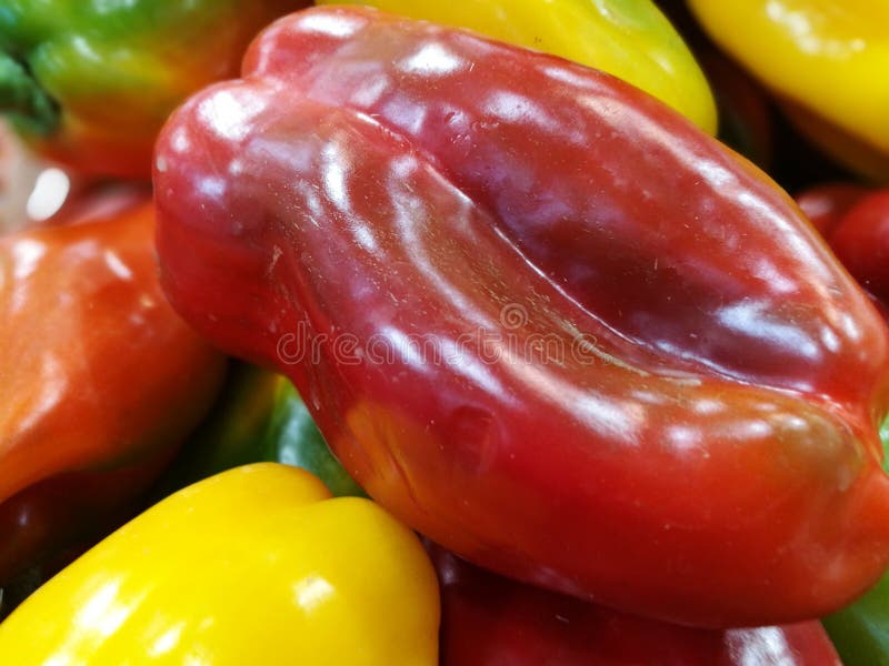 Rouge et poivrons verts au marché d'agriculteurs image stock Rouge et poivrons verts au marché d'agriculteurs image stock