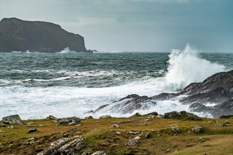 Rough Atlantic Ocean One Day after Storm Atiyah Passed by on Dezember 08 2019. Stock Image