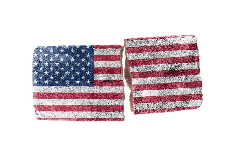 Rough broken brick, isolated on white background, flag of the USA