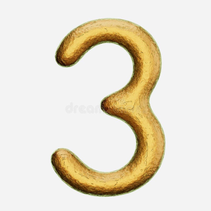 Rough Bronze Number 3 on a White Background Stock Illustration