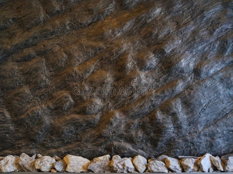 The rough, dark brown wall and stones in shading stock photography