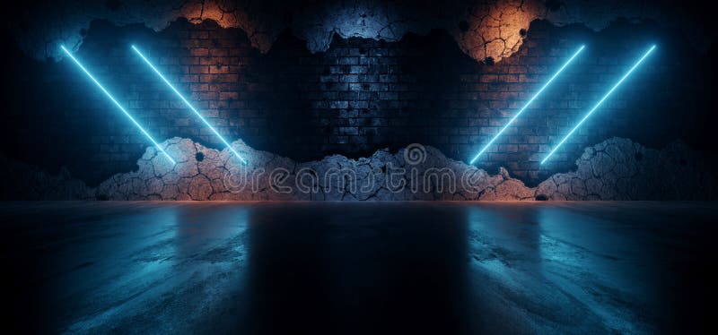 Rough Dark Neon Sci Fi Futuristic Lasers Glowing Tube Lights Blue Orange on  Rough Brick Wall Realistic Cement Concrete Asphalt Stock Illustration -  Illustration of futuristic, cyber: 215614251