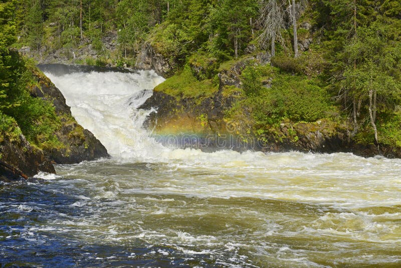 Rough River With Rapids And Rainbow Royalty Free Stock Image Image