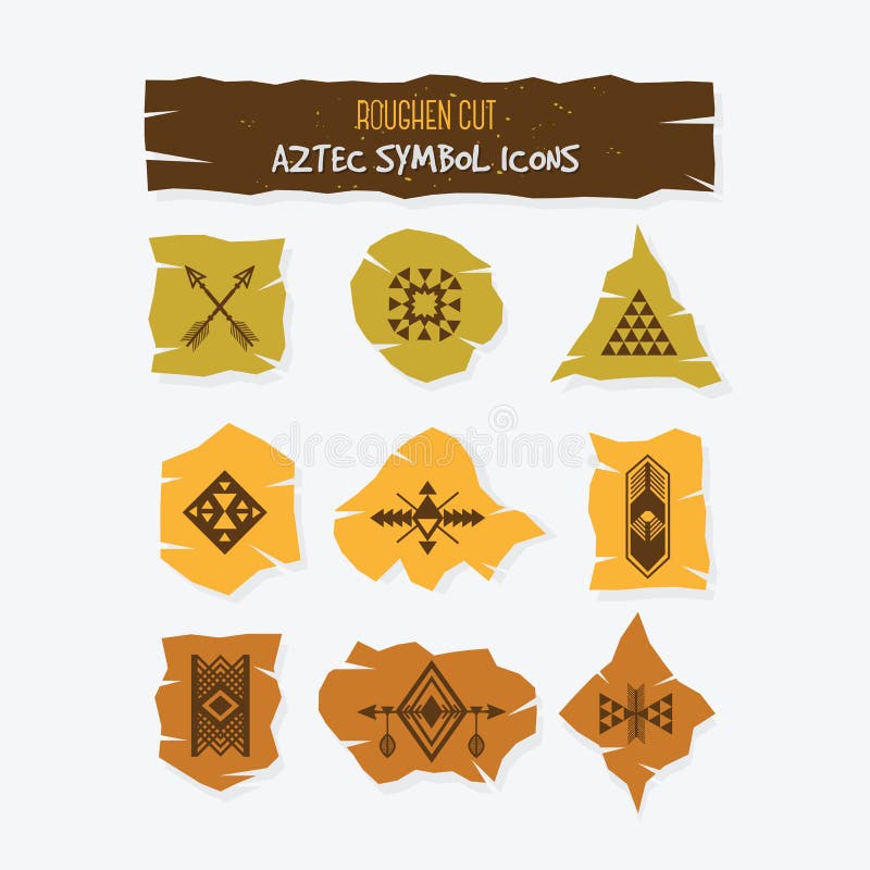 Roughen cut Aztec symbol trendy icons set stock illustration
