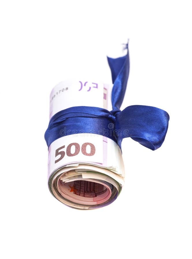 Rouleau d'euro argent et d'arc bleu photographie stock Rouleau d'euro argent et d'arc bleu photographie stock