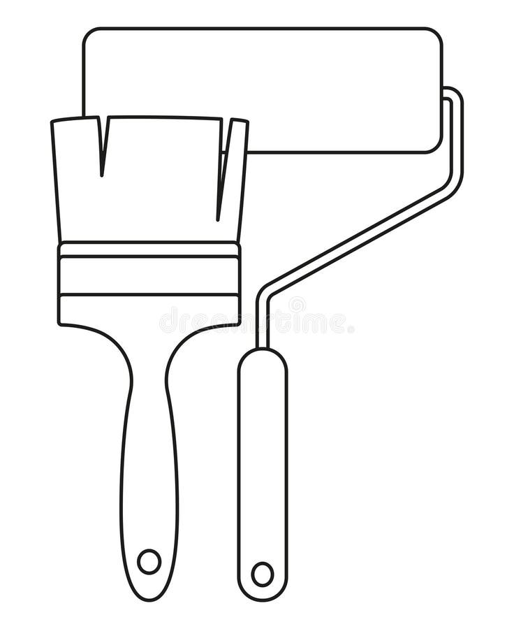 Rouleau et brosse de peinture noirs et blancs de schéma illustration libre de droits Rouleau et brosse de peinture noirs et blancs de schéma illustration libre de droits