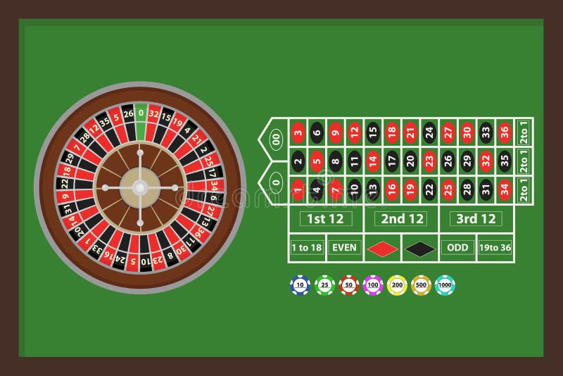 Roulette, a game of roulette with chips. Game table in the casino with roulette and chips.