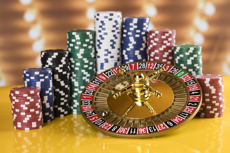 Roulette Wheel Running in a Casino, Poker Chips Stock Photo Image of
