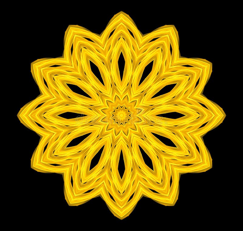 Shiny Yellow Circle Pattern Isolated on Black Background Stock