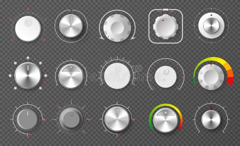 Round Adjustment Dial Volume Level Knob Set Stock Vector - Illustration ...