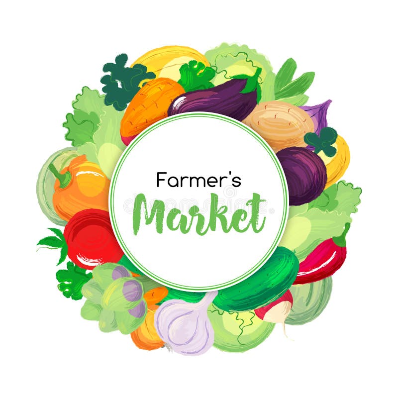 Round Banner for Farmers Markets and Menu with Vegetables. Stock Vector ...