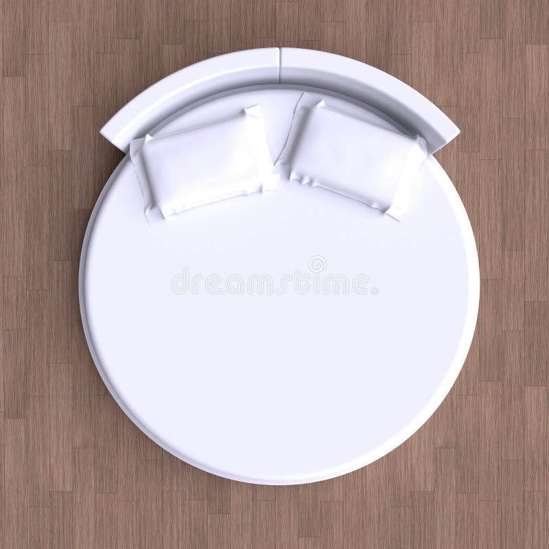 Round Bed with Pillows on the Floor in the Room. Stock Illustration