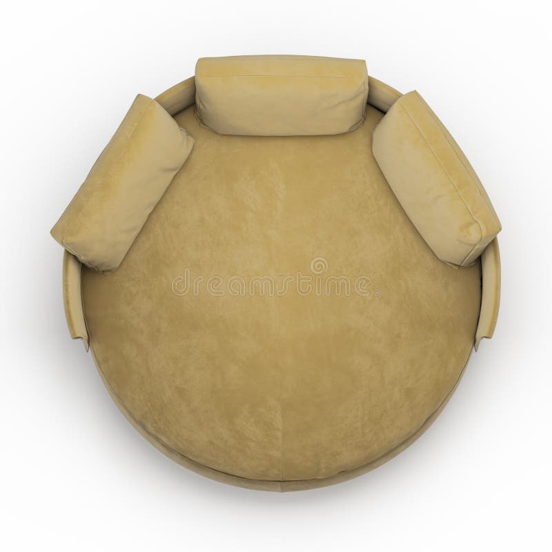 Round Bed with Pillows on a White Background Top View 3d Stock