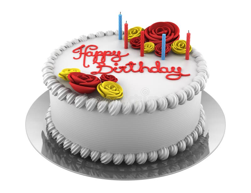 Round Birthday Cake with Candles Isolated on White Stock Illustration