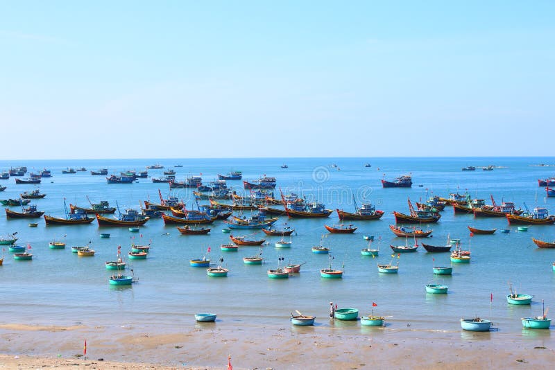 Round blue fishing boats in the open-air Bay royalty free stock image Round blue fishing boats in the open-air Bay royalty free stock image