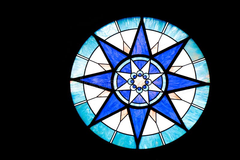 Round Blue and White Stained Glass Window