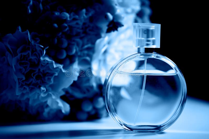 perfume in dark blue bottle