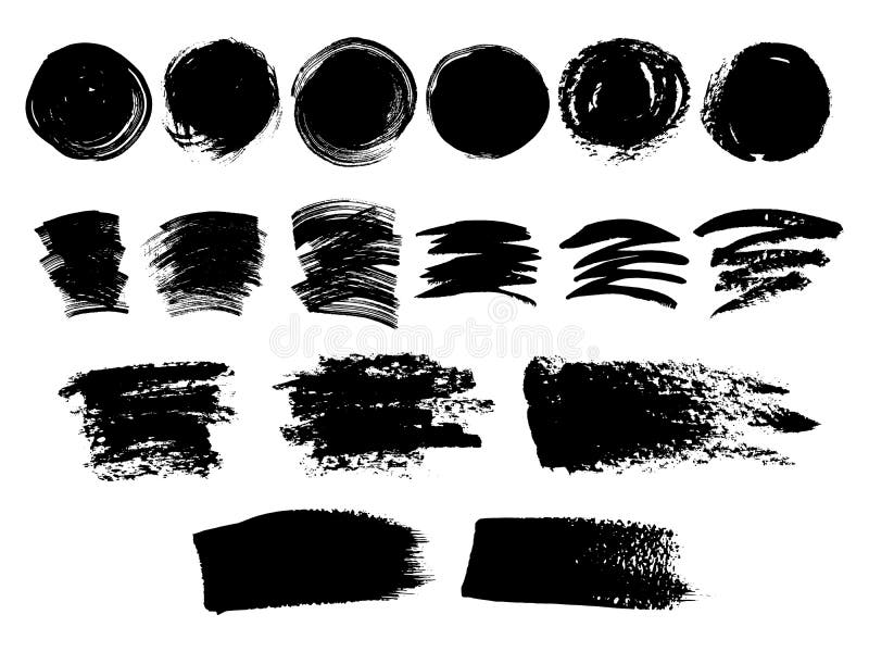 Round and Brush Strokes Grunge Design Elements. Stock Vector