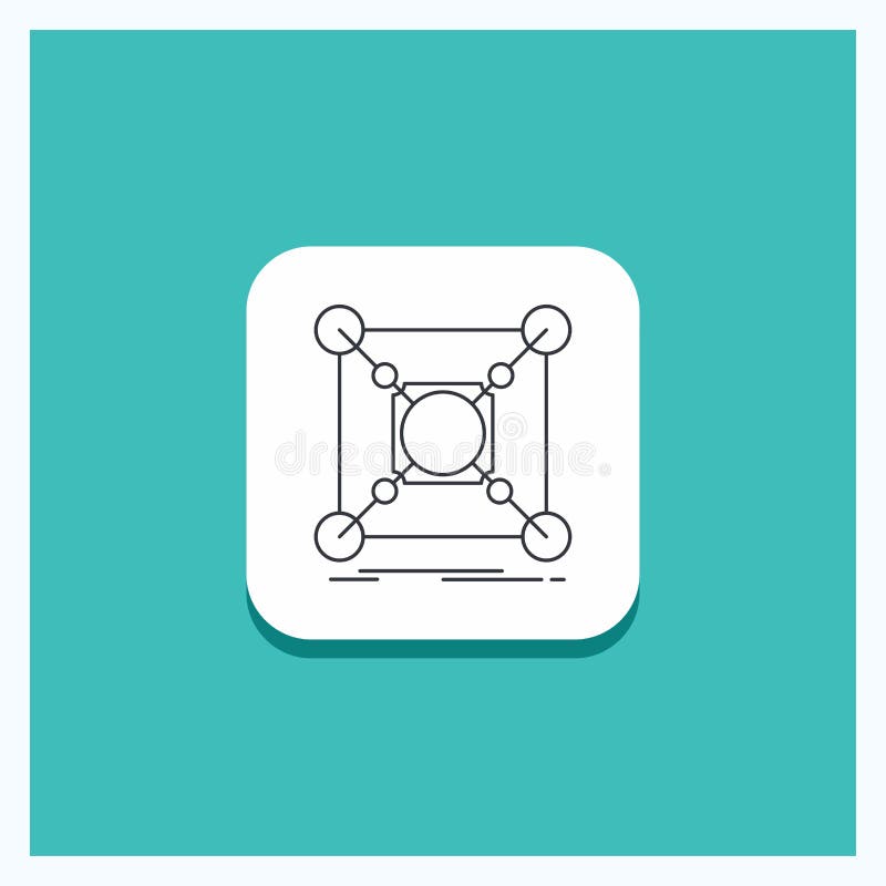 Round Button for Base, center, connection, data, hub Line icon Turquoise Background vector illustration