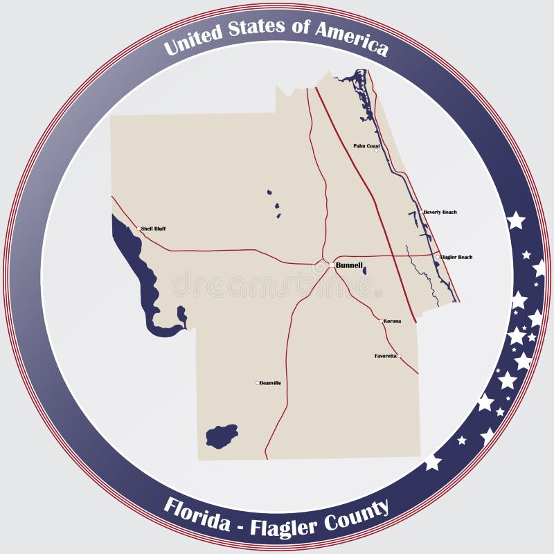 Map of Flagler County in Florida Stock Vector - Illustration of colored