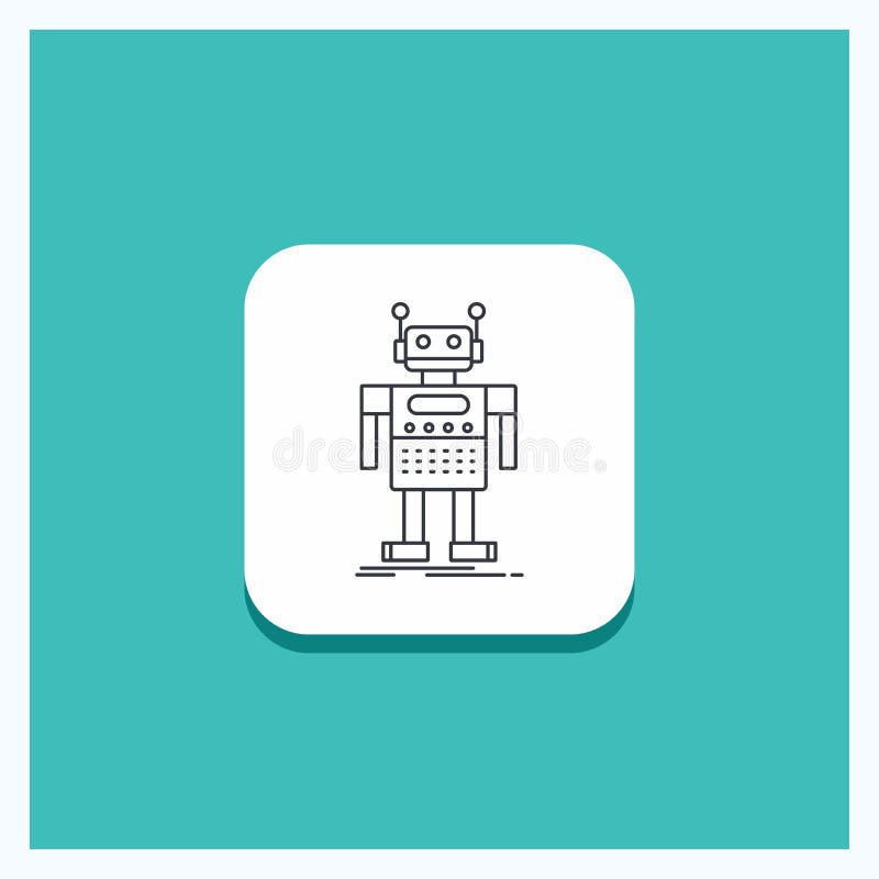 Round Button for robot, Android, artificial, bot, technology Line icon Turquoise Background stock illustration
