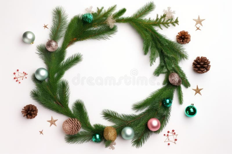 Round Christmas Frame Fir Tree. Generate Ai Stock Illustration
