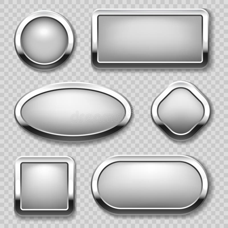 Round chrome button collection on transparent background. Vector metal buttons royalty free illustration